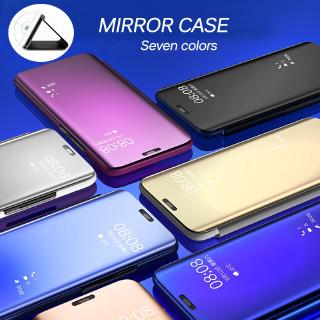 Samsung Galaxy S10 S8 S9 Plus lite S10e เคสกระจก ชุบไฟฟ้า ฝาพับ ขาตั้ง มุมมอง สมาร์ท กระจก เคสโทรศัพท์