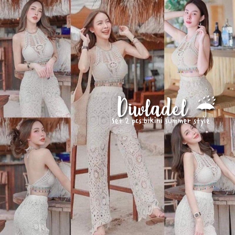🧶DIWLADEL ถูกที่สุด🧶 ชุดเซท 2 ชิ้นงานตรงปกจัดส่งเร็ว ชุดเซทไปทะเล ชุดเซทกางเกงถัก Summer