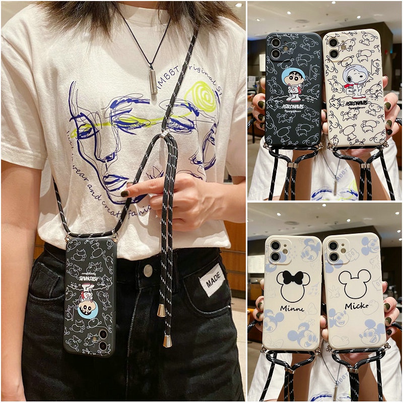 เคส Realme 11 11X 10 9 8 5 5i Pro Pro+ Plus 4G 5G C67 C55 C53 C51 C35 C33 C30 C30S C25Y C21 C21Y C17 C11 Note 50 Narzo 50i 50A Prime 2020 2021 2022 Cartoon Mouse Crayon Shin-Chan Snoopy Soft Case With Lanyard