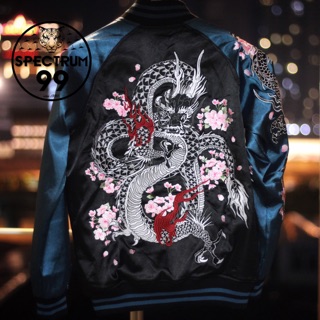 ส่งฟรี! Sukajan Dragon Sakura มังกรซากุระ สีดำ-คราม