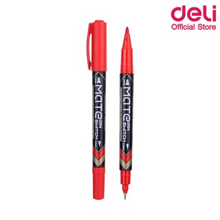 Deli U10440 Marker Pen ปากกามาร์คเกอร์ สำหรับเขียนซองพลาสติก เขียนแผ่นซีดี โมเดล แบบ 2 หัว (0.5mm-1mm) สีแดง แพ็ค 2 แท่ง