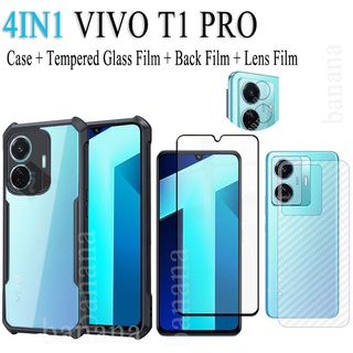 4in1 เคสกันกระแทก VIVO T1 PRO 5G T1 5G ฟิล์มกระจกนิรภัย และฟิล์มเลนส์กล้องคาร์บอนและผิวหนัง