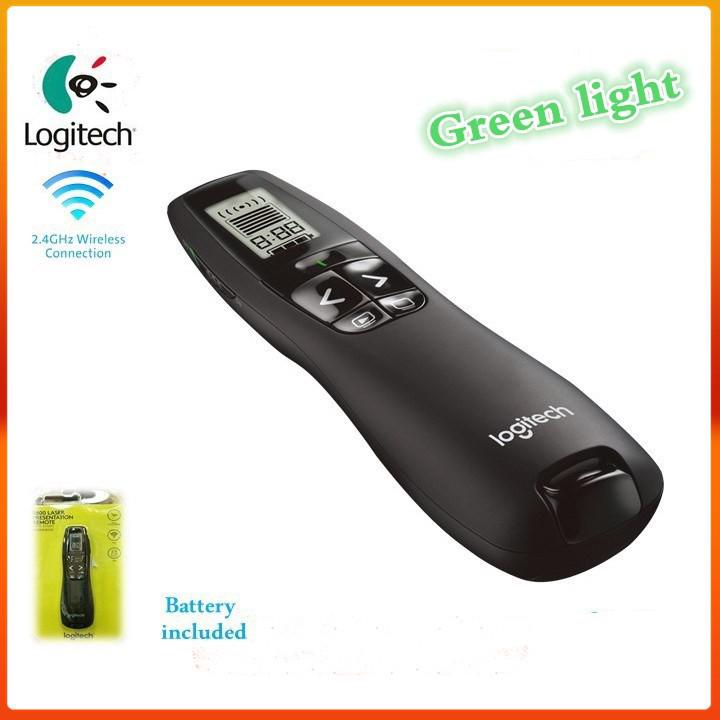 logitech เลเซอร์สีเขียวไร้สาย 2 . 4 ghz สําหรับพรีเซ้นท์งาน (r 800)