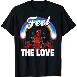 แขนสั้นcrew neck100%cotton เสื้อ ยืด ผ้า มัด ย้อม Marvel Deadpool Feel The LOVE Full Rainbow Arch T-Shirt men เสื้อ ยืด