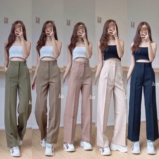 IAM.SHOP-กางเกงขายาวทรงขากระบอกกลางผ้าเทสร่า
