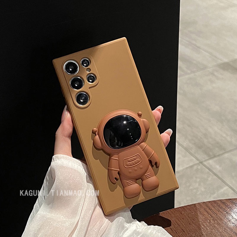 เคสโทรศัพท์มือถือ TPU ใส ลายนักบินอวกาศ 3D ซิลิโคนเหลว สีคาราเมล เคส Samsung Galaxy S25 Ultra S24FE 