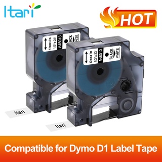 2pcs Compatible DYMO D1 Label Tape 45013 12mm Black on white label manager อุปกรณ์การเรียน เครื่องใช้สำนักงาน เทปสองหน้า โน้ต กระดาษบันทึก