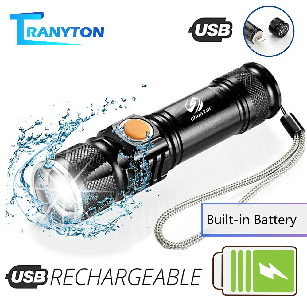 ไฟฉาย LED Q5 / T6 ซูมได้ กันน้ํา แบบพกพา ชาร์จไฟได้ 3 โหมด มีแบตเตอรี่ในตัว พร้อมที่ชาร์จ USB