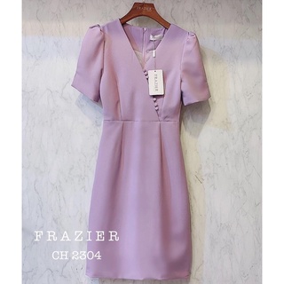 Dress คอสี แขนยกนิดหน่อย แต่งกระดุมเฉียงหน้าอก