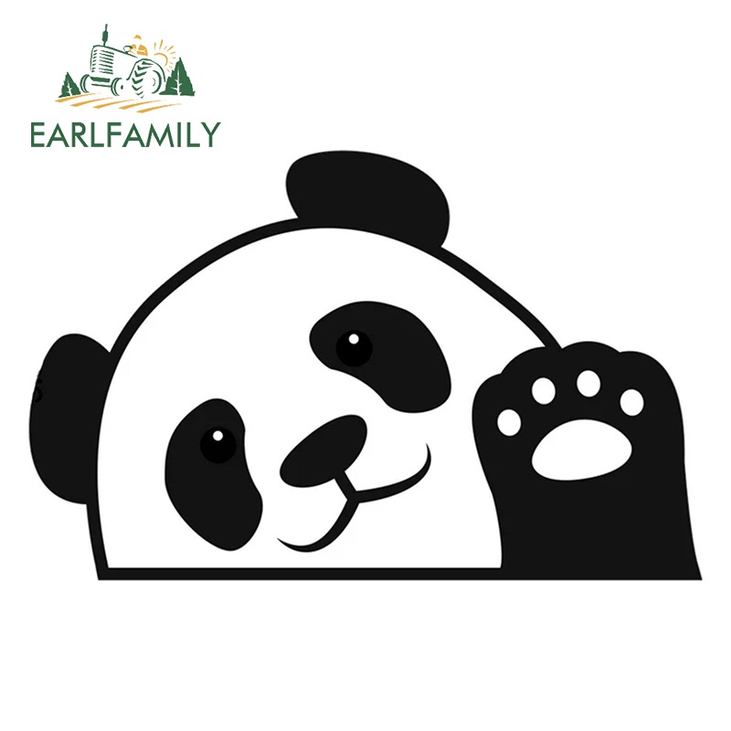 EARLFAMILY 13 ซม.x 8.3 ซม.สีดําสีขาว Kawaii Panda Waving Paw น่ารัก Face รถสติกเกอร์ Peeker ไวนิลรถ Wrap Decals Decor