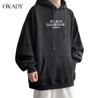 OKADY เสื้อสเวตเตอร์มีฮู้ดของผู้ชาย,เสื้อสเวตเชิ้ตมีฮู้ดแขนยาวแนวสตรีทขนาดใหญ่ลำลองเสื้อผ้าแนวสปอร์ต