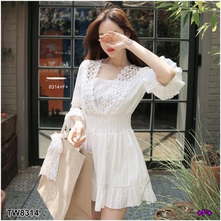 MM8314 เดรสแต่งลูกไม้ฉลุ openwork lace dress