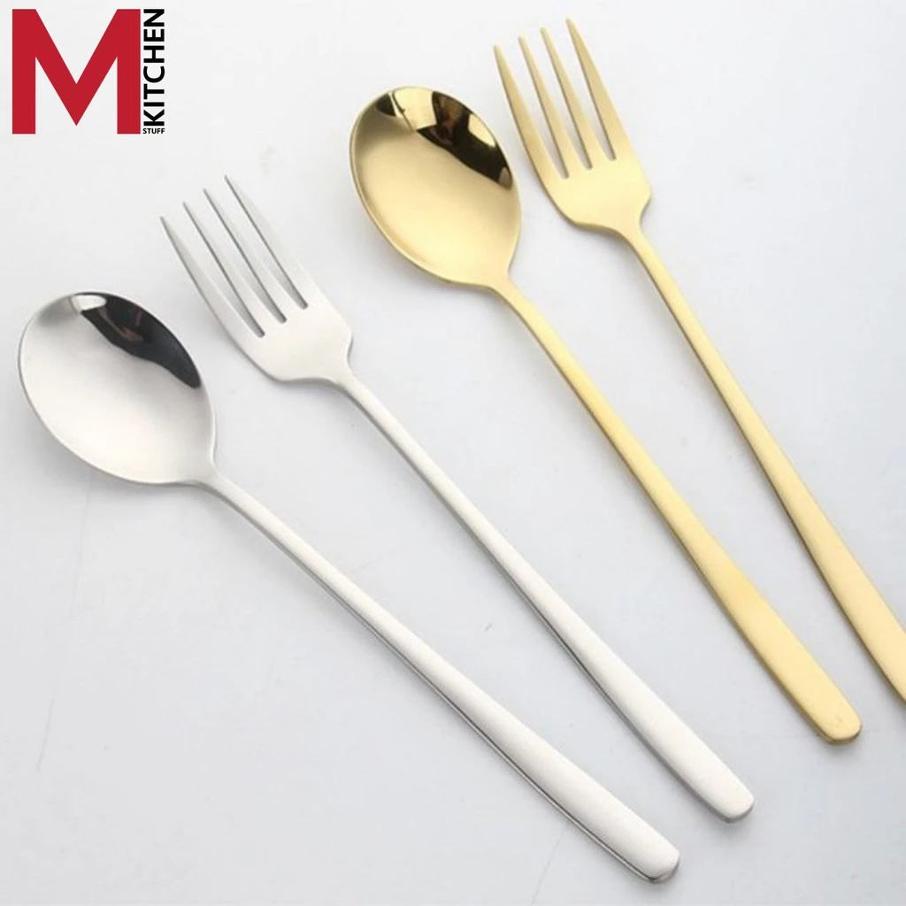 M KITCHEN 1000 ช้อนส้อม ช้อนส้อมเกาหลี ช้อนทอง สแตนเลส 1คู่ (A8)