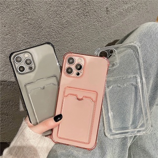 เคสกันกระแทกเคสใส่บัตร เคสซิลิโคนใส เคสใสทรงสี่เหลี่ยม Compatible for iPhone 11 12 13 14 Pro Max 7 8 Plus SE XR X XS Max