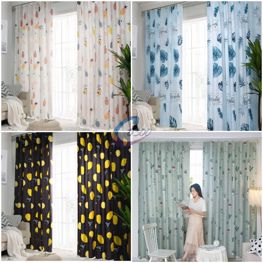 ผ้าม่านประตู พิมพ์ลาย สีสวยงาม ม่านสำเร็จรูป(ตาไก่) แถมเชือกและห่วง PS02