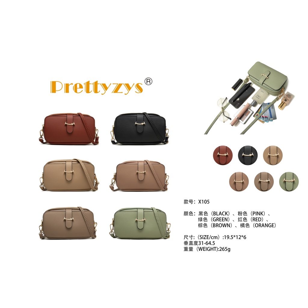 X105 Prettyzys พร้อมส่ง กระเป๋าสะพายข้าง กระเป๋าแฟชั้นผู้หญิง เรียบหรู น่ารักสุด เกาหลี