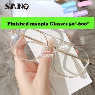 【Ready Stock】【Finished Myopia Glasses 50°-600° 】 Korean Metal Frame Eyeglasses With Minus Lens