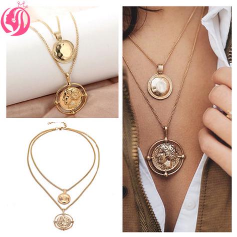 fashion Boho vintage long chain Necklace Figure Medal Pendant Women charm necklace party jewelry gift