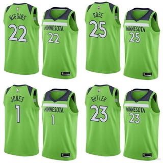 ใหม่ เสื้อกีฬาบาสเก็ตบอล แขนกุด ลายทีม NBA Timberwolves Jones Butler Wiggins Rose สไตล์คลาสสิก