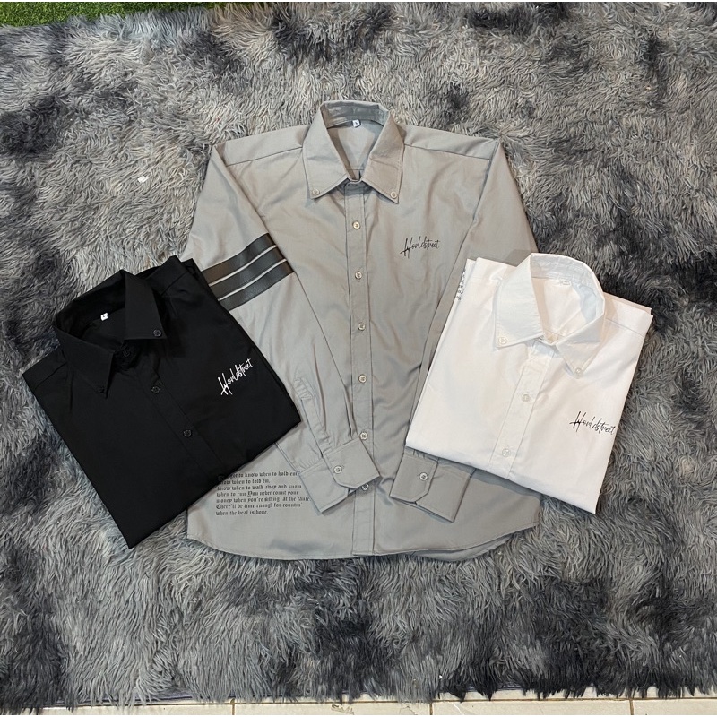 แฟชั่น เสื้อเชิ้ต มีสามสี สามแถบหนัง สกรีนอก World Street ( มีรูปรีวิวตอนใส่ )