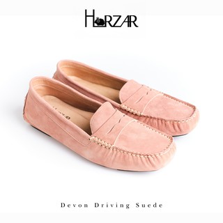 ส่งฟรี!! Horzar รองเท้าหนังแกะ ส้นแบน Driving Shoe รุ่น Devon Driving สี Salmon Suede Lambskin Moccasins Loafers