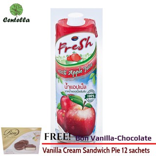 M&amp;K FRESH 100%APPLE JUICE 1L.*1 Free Bon Vanilla-Chocolate Vanilla Cream Sandwich Pie 12 sachets 240 gram