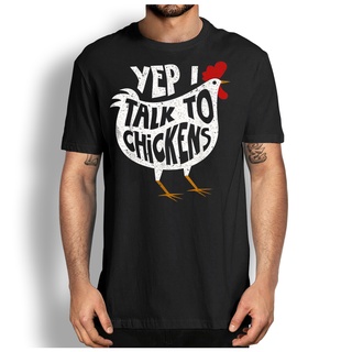 ROUNDคอลูกเรือNeckเสื้อยืด ลายไก่ตลกน่ารัก Yep I Talk To Chickens-4XL