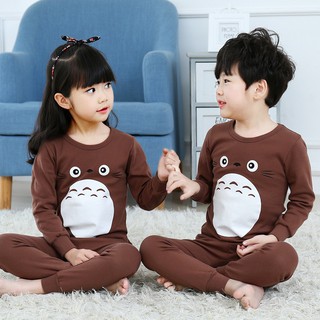 K128 [100% COTTON]🐻ชุดนอนเด็ก🐻 ชุดนอนเด็กลายโตโตโร่สีน้ำตาล ชุดนอนเด็กแขนยาว ชุดนอนเด็กกันหนาว ชุดนอนแขนยาว