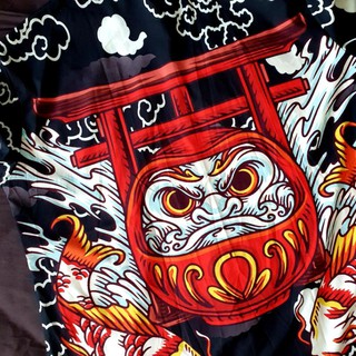 BWM0019 daruma แดง-ดำ เสื้อเชิ้ตคอปก ไม่มีกระเป๋า ผ้าไหมอิตาลี