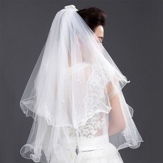 เวลเจ้าสาวแบบม้วนปลายประดับมุข Fairy White Bridal Veil With Comb