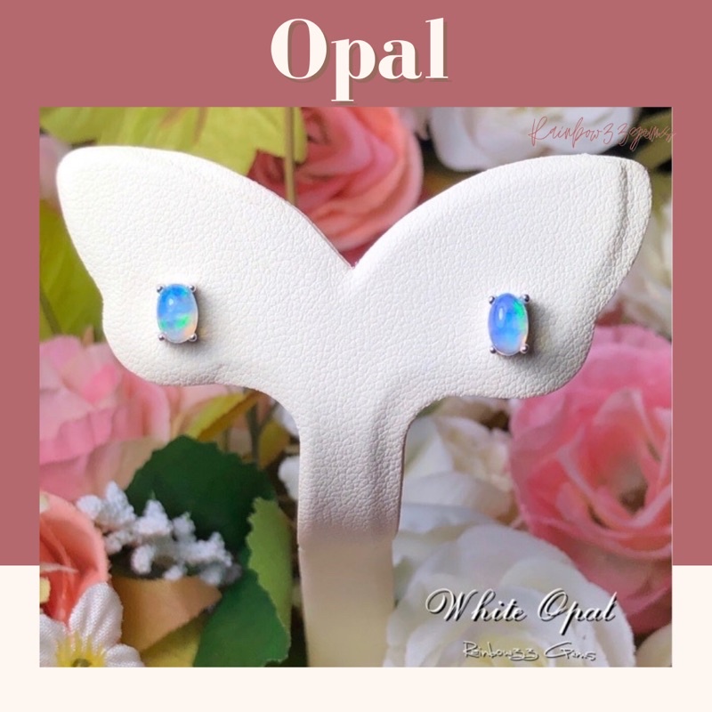 opal ต่างหูโอปอลแท้ ต่างหูเงินแท้925 ประดับพลอยโอปอลแท้ เสริมสิริมงคล เสริมดวง พลอยแท้ธรรมชาติ
