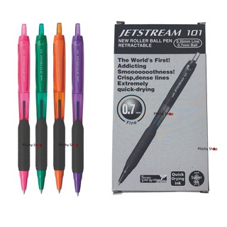 ปากกา UNI เจ็ทสตรีม SXN-101C-07 หมึกน้ำเงิน ด้ามคละสี จำนวน 12 แท่ง(สีนีออน)