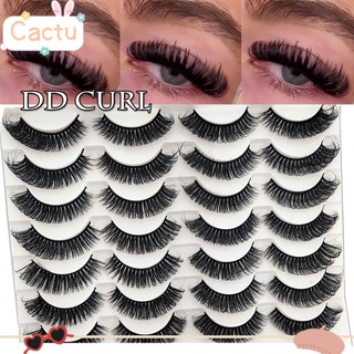 CACTU 14 Pairs Handmade 20mm Wispy Fluffy Eyelashes Faux Mink False Eyelashes Natural Long Russian Strip Dramatic Eyelash Extension Tools DD Curl Lashes