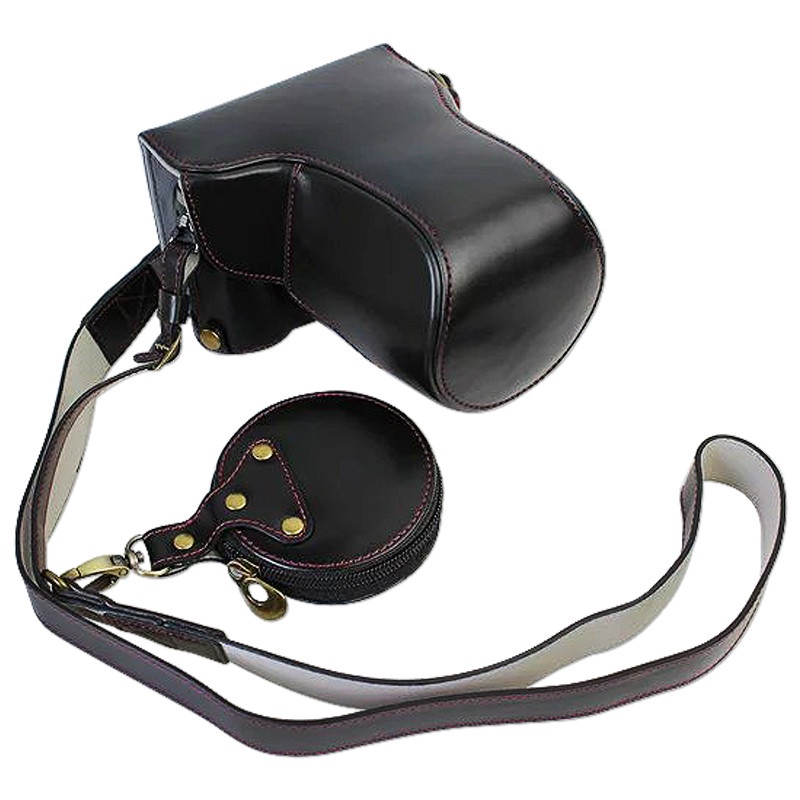 Panasonic Lumix Plein De Fond De Protection D'ouverture Version Protection En Cuir PU Camera Bag Case Avec Tru00e9pied Design Compatible Pour DMC-G GF7K GF7 Avec L'u00e9paule De Cou Ceinture Marron Foncu00e9 Polaroid