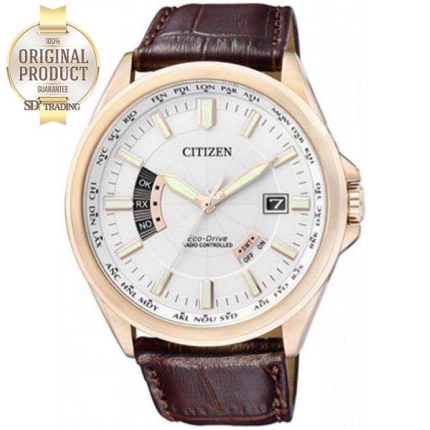 CITIZEN Eco-Drive Radio Controlled Men's Watch สายหนัง รุ่น CB0018-01A - Gold/White