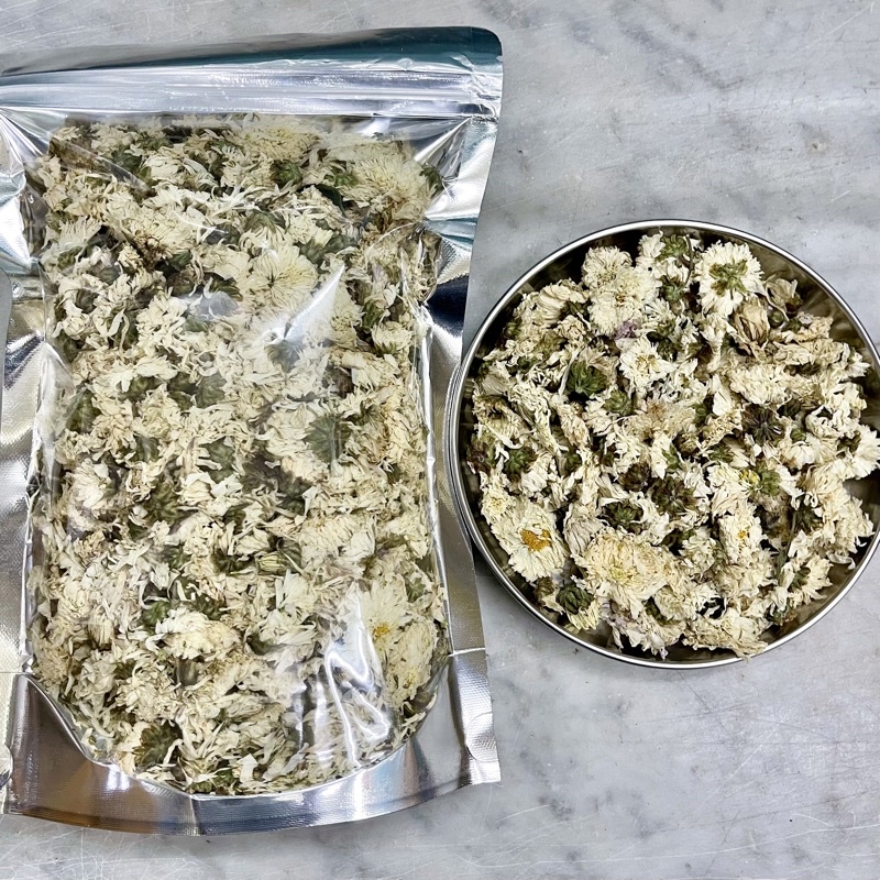ชาดอกเก๊กฮวยขาว 100 กรัม (白菊花 100g) White Chrysanthemum tea 杭白菊茶 เก๊กฮวยขาว ดอกเก๊กฮวยขาว เก็กฮวย