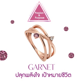 A.CEMI Binary Star Ring Garnet พลอยแท้ โกเมน แหวนพลอยแท้ โกเมน แหวนเงินแท้ ชุบทอง 18K โรสโกลว์