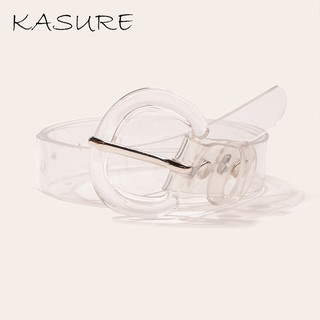 Kasure เข็มขัดพลาสติก PVC ใส หัวเข็มขัดสี่เหลี่ยม กว้าง สีพื้น ลําลอง สําหรับผู้หญิง