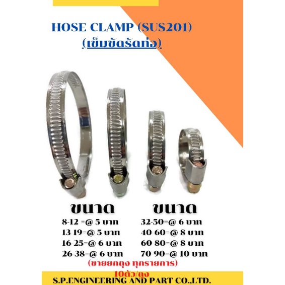 Hose clamp (SUS201)เข็มขัดรัดท่อสแตนเลส