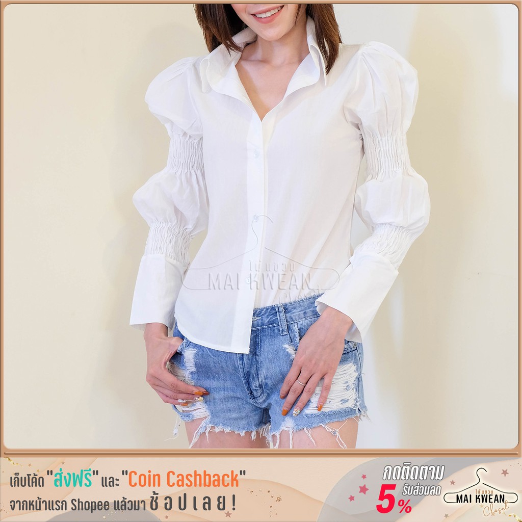 พร้อมส่ง???? เสื้อแขนพอง ลายทาง สีม่วงอ่อน มือ1 จ้าาาา - Chunutt - Thaipick