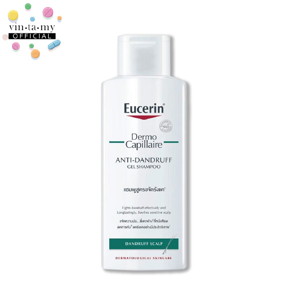 [แชมพูสูตรขจัดรังแค] Eucerin​(ยูเซอร์​ริน) DermoCapillaire Anti-Dandruff Gel Shampoo ขนาด 250 ml.