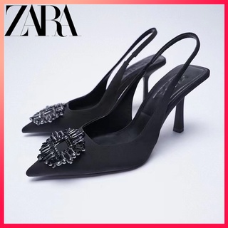 Zara ใหม่ รองเท้าส้นสูง ปลายแหลม ประดับเพชรเทียม แวววาว เข้ากับทุกการแต่งกาย สําหรับผู้หญิง