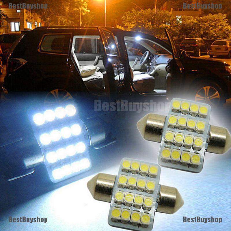 Span-new หลอดไฟโดม LED SMD 3528 16 ดวง ขนาด 31 มม. สีขาว สําหรับติดรถยนต์ 2 ชิ้น