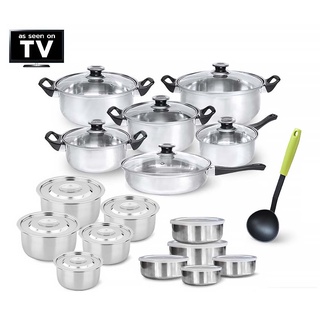 👍Stainless Pot Wow Set ชุดหม้อ+กระทะ 12 ชิ้น + หม้อแขก 5 ใบ + โถสแตนเลส 5 ใบ + กระบวยไนล่อน