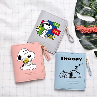 กระเป๋าสตางค์ ใบสั้น กระเป๋าใส่เหรียญ ลายการ์ตูน Snoopy น่ารัก สําหรับผู้หญิง นักเรียน