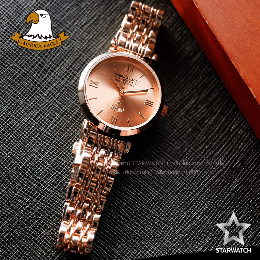 ❇AMERICA EAGLE นาฬิกาข้อมือผู้หญิง สายสแตนเลส รุ่น AE110L – PINKGOLD/PINKGOLD