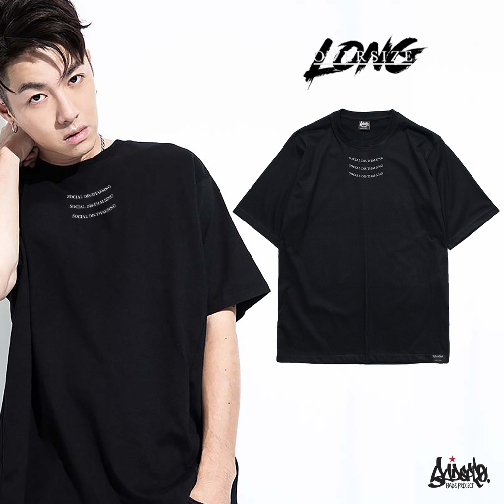 12.12 SALE ® Oversize Long รุ่น Neck Social ( สกรีนนูน ) สีดำ เสื้อทรงA M L / OLS