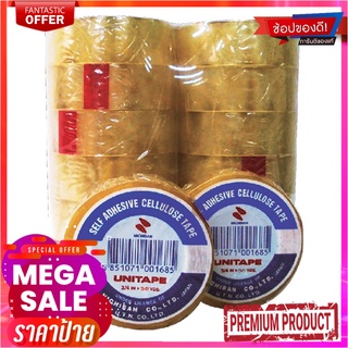 ยูนิเทป เทปใสเซลลูโลส กาวยาง แกนเล็ก แพ็ค 4 ม้วนUNITAPE Clear Tape 3/4 36Yd 4Rolls/Pack