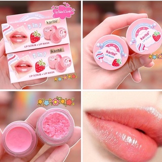 สครับปาก ลิปมาส์ก สครับปากชมพู สครับพีช สคลับสตอ ลิปสครับ Karite Lip Scrub Mask 2in1 10g 6ml 95116-47