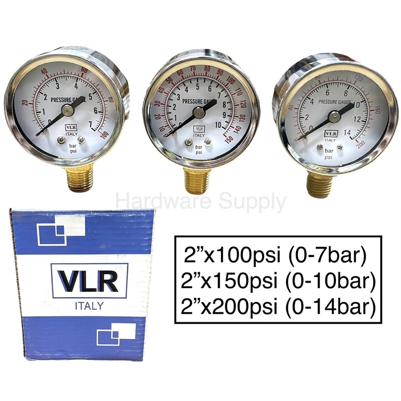 VLR 2 เครื่องวัดความดัน DRY (100psi / 0-7bar) ( 150psi / 0-10bar ) (200psi / 0-14bar)